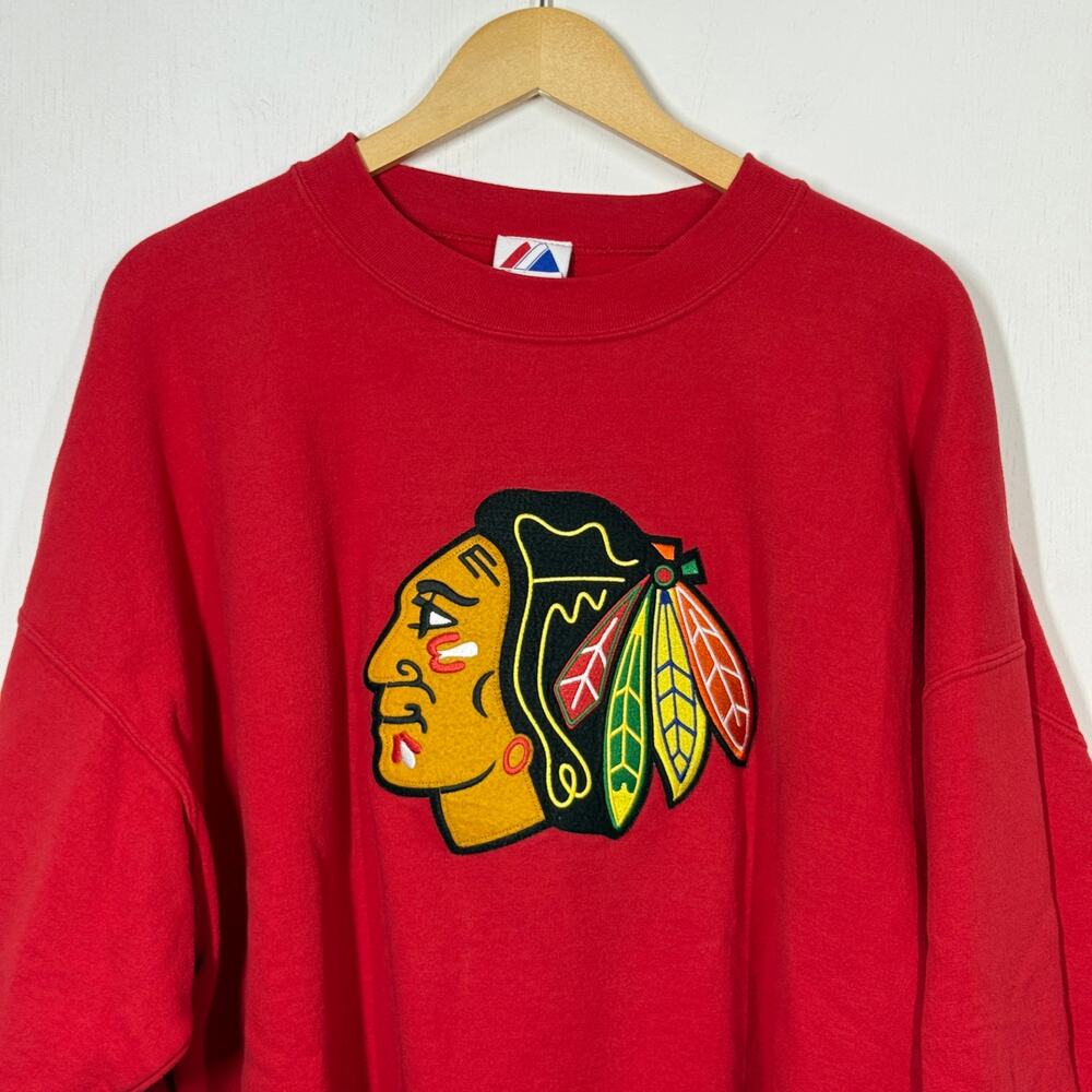 Vintage Majestic Chicago Blackhawks Sweatshirt Men's Size 2XL Red NHL‎ Pullover - Picture 3 of 10
